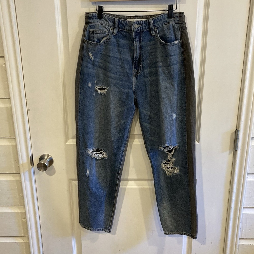 90s Style Mom Jeans Blue and Black Distressed Size 29 Grunge